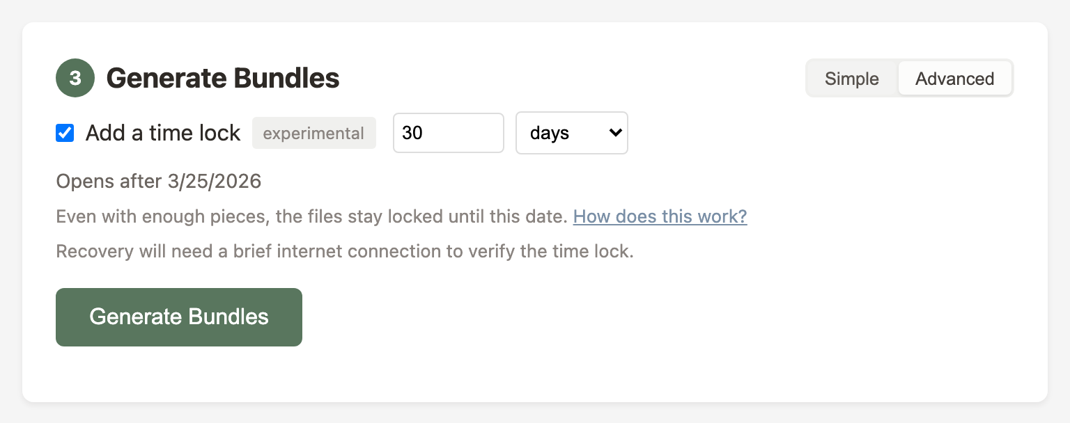 Time lock setup in Advanced mode